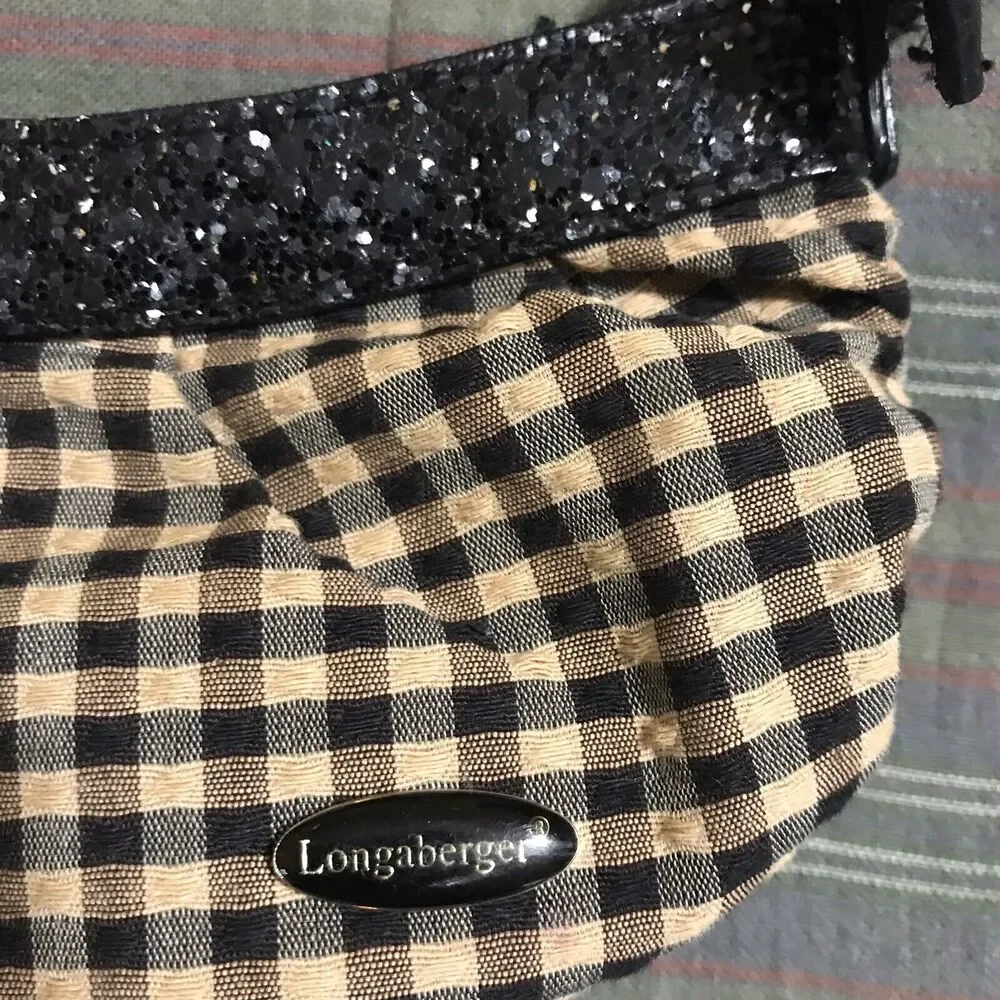 Longaberger Mini Top Handle Purse, Brown & Beige Plaid‎ With Glitter - 8” Wide - Picture 3 of 7
